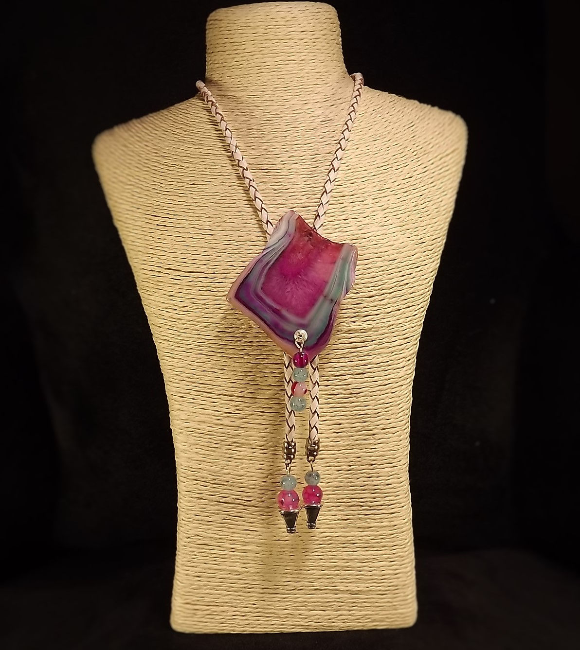 Whimsical Pink Agate Bolo Necklace
