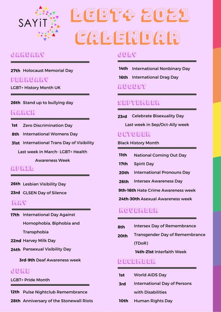 2021 LGBT+ Events Calendar