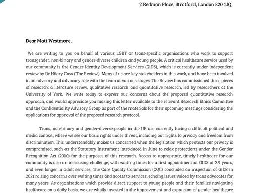 Our letter to the Health Research Authority