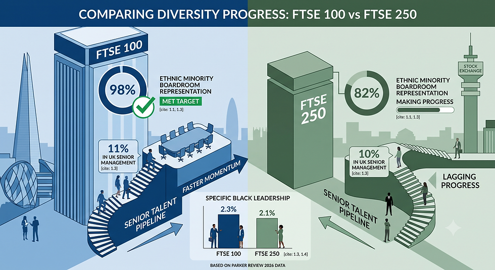 FTSE 100 vs FTSE 250: Comparing Ethnic Diversity Progress Across Top UK Companies