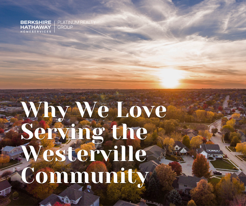 Aerial view of neighborhood at sunset