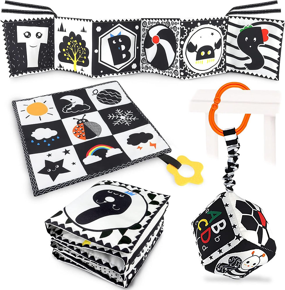 KUANGO 3 Pcs Black and White High Contrast Baby Toys for Newborn, Montessori Sensory Soft Book for Early Education, Infant Tummy Time Toys 0-9 Months Baby Gifts