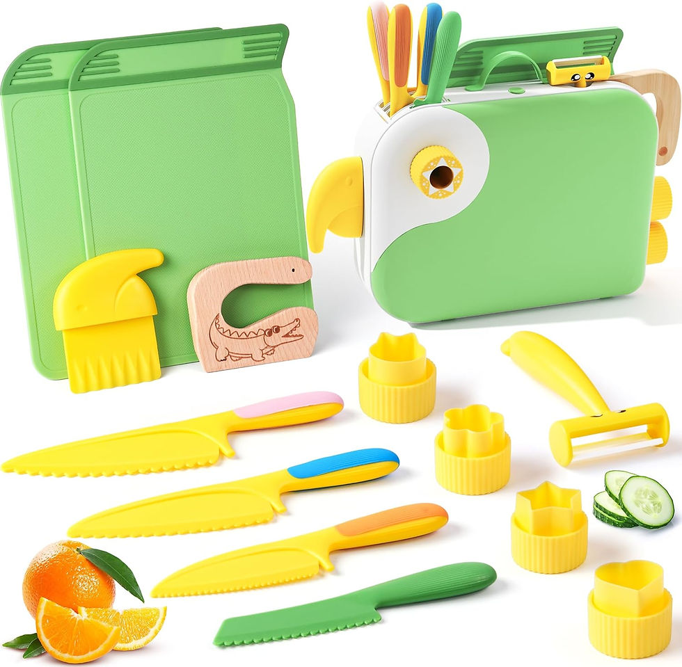 Yeeammk 13PCS Toddler Knife Set with Playful Bird Organizer, Montessori Real Cooking Tools for Kids with Safe PP Material for Educational Fun (Green)