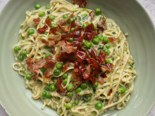 Crispy Pancetta, Pea & Mint Spaghetti