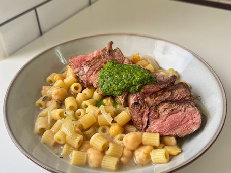 Pasta e Ceci with Pan-Fried Lamb Neck & Salsa Verde