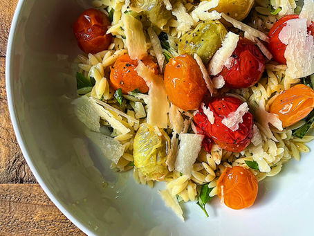 Confit Tomatoes, Roasted Garlic and Parmesan Orzo