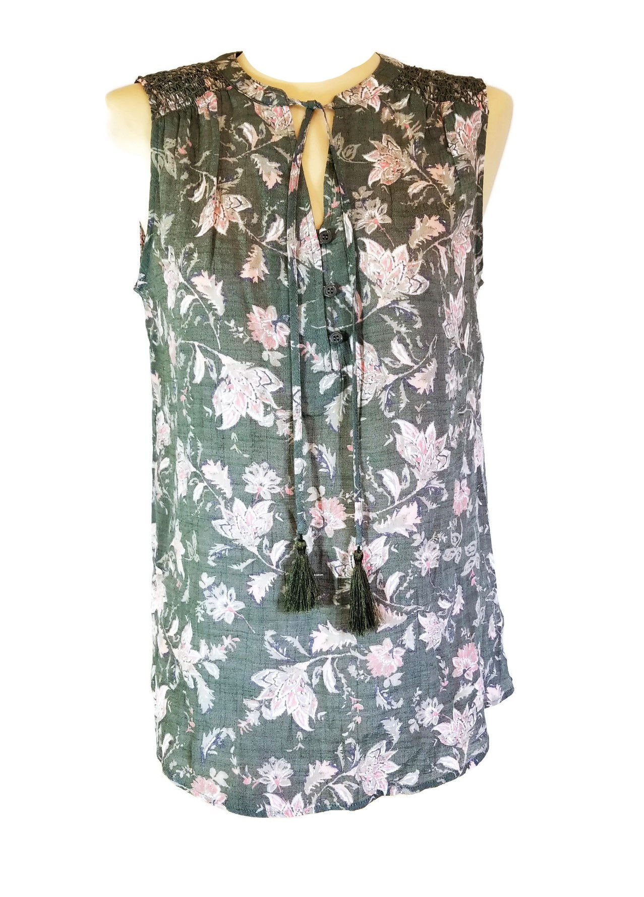St John's Bay Oak Moss Sleeveless Top S