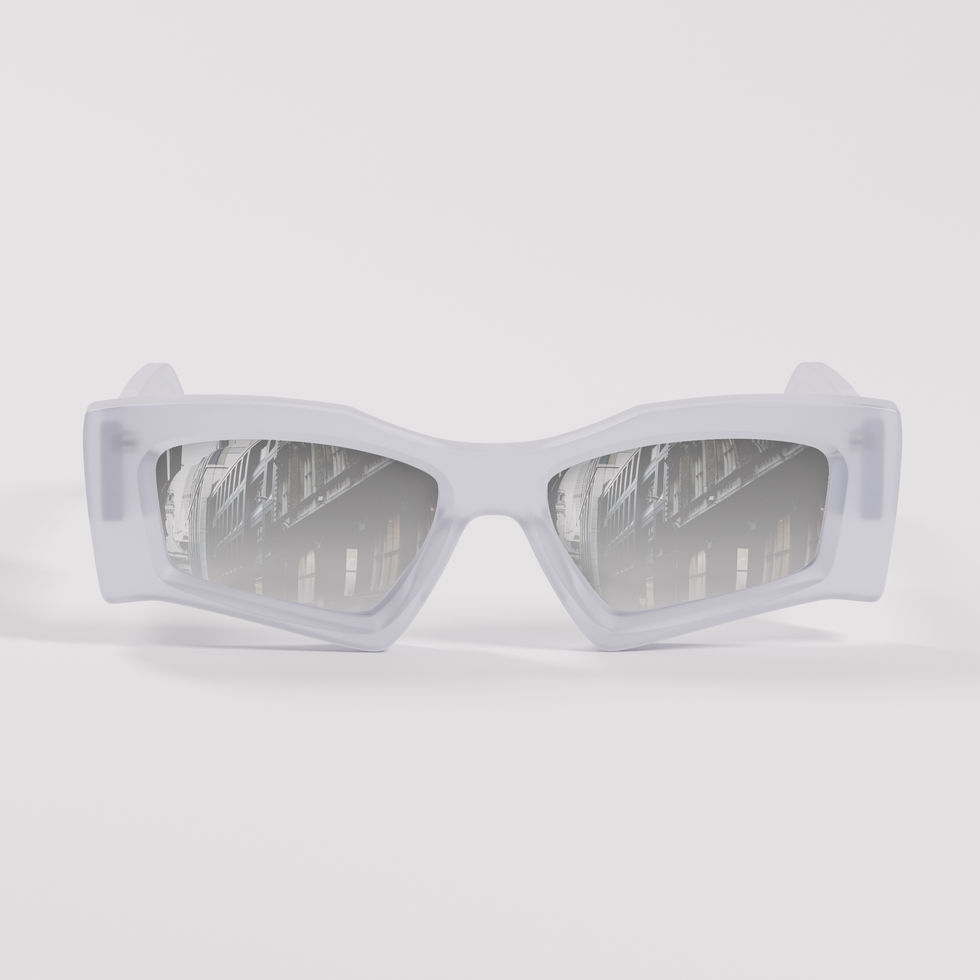 Occhiali da sole Ice Baby WEARELOTO, montatura effetto ghiaccio e lenti argento specchiate, vista frontale