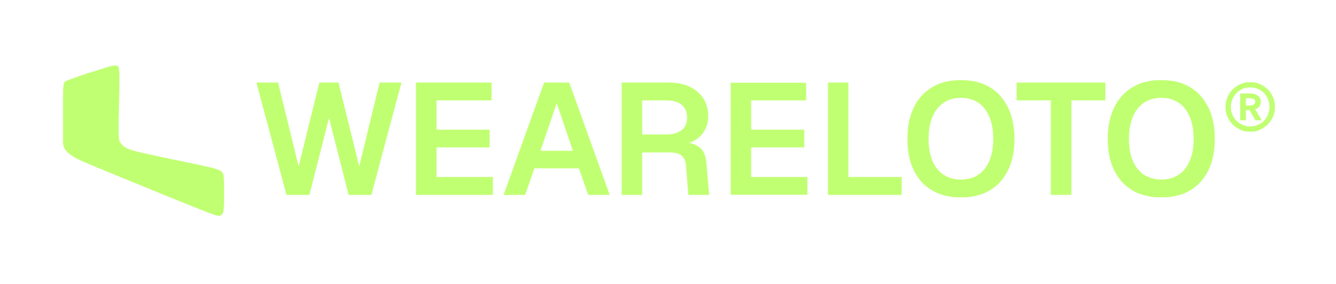 Logo ufficiale WEARELOTO® in verde fluo con simbolo L stilizzato, brand di occhiali da sole eccentrici per festival e nightlife.