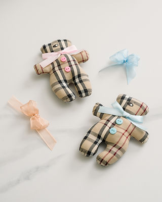 Bomboniere battesimo: orsetti in stoffa con check e nastro azzurro e rosa, adatto come bomboniera nascita o battesimo per bimbo o bimba