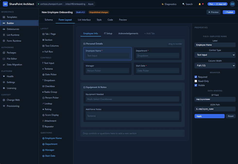 Functional Mockup of SharePoint Architect