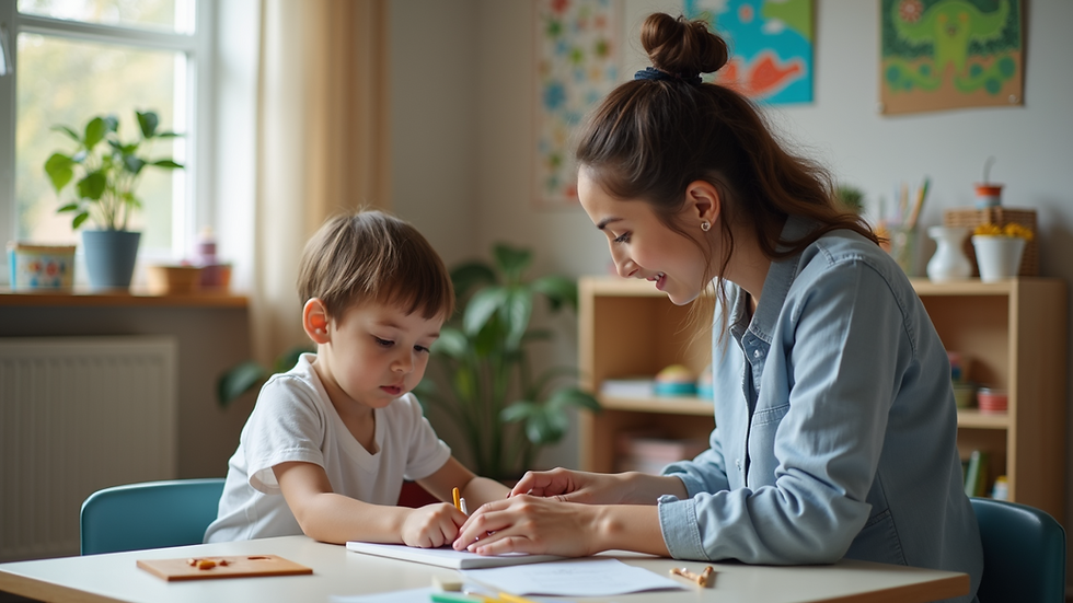 High angle view of a therapist working one-on-one with a child in a therapeutic preschool