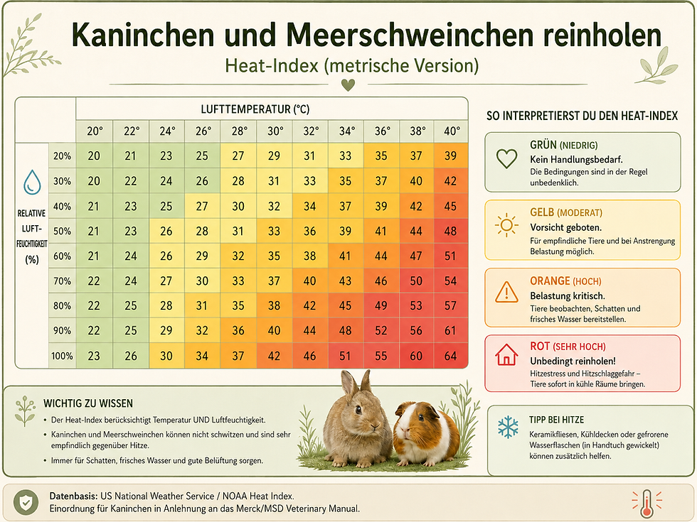 Heat index nach der MSD veterinary manual für Kaninchen und Meerschweinchen