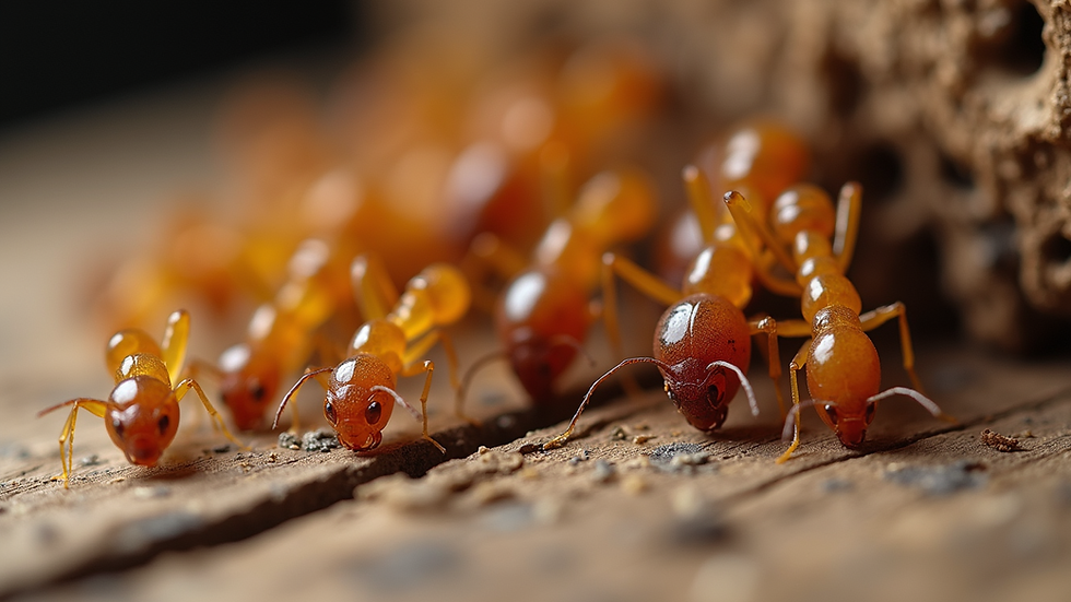 Close-up view of a termite colony in wood