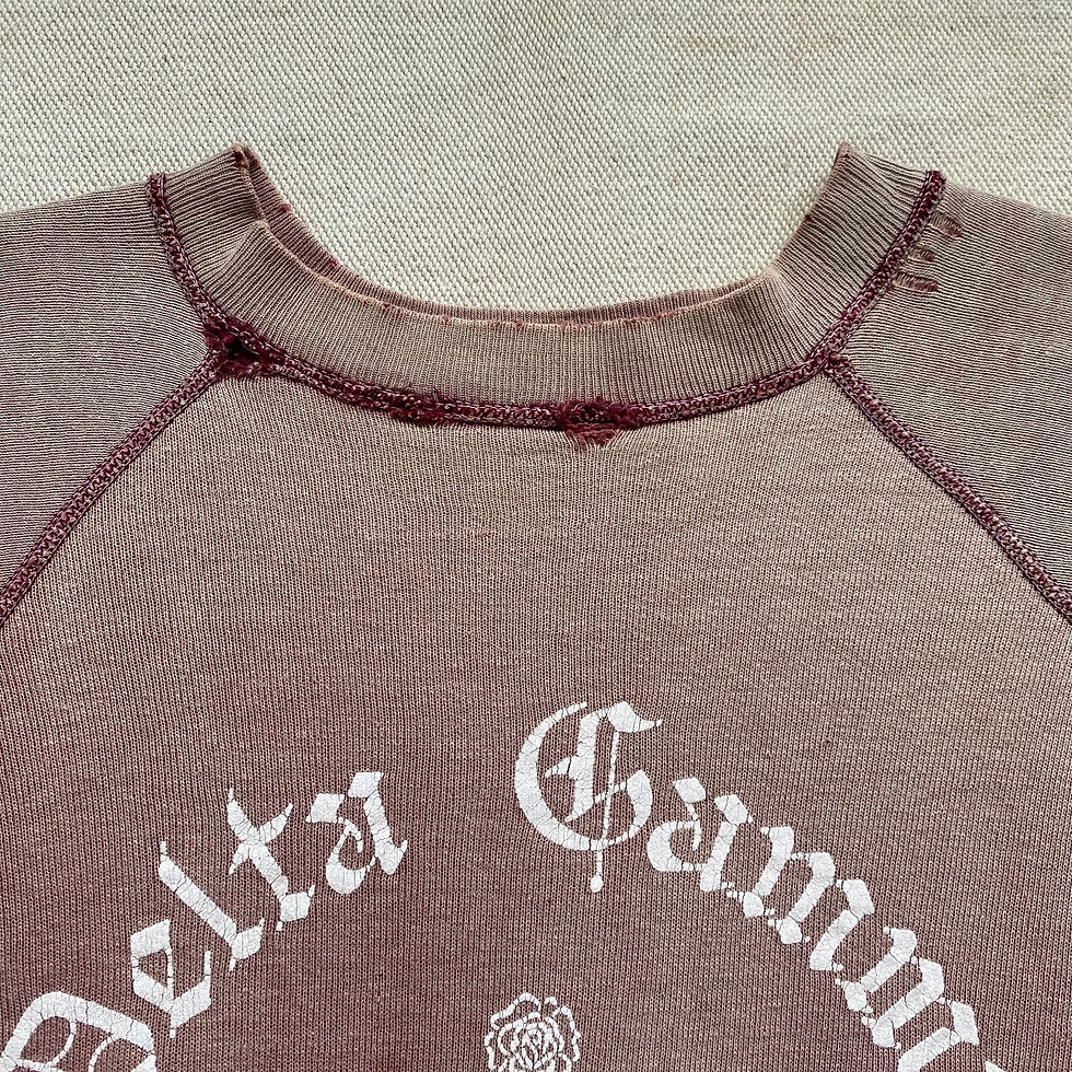 섬네일: 50-60’s UNKNOWN BRAND FRATERNITY FLOCY PRINT SUN FADED SWEAT SHIRT