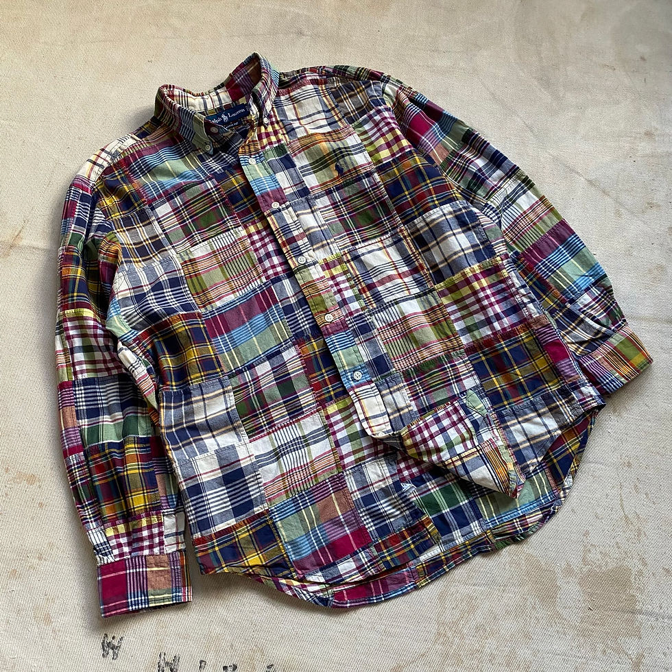 섬네일: 00’s RALPH LAUREN COTTON PATCHWORK MADRAS SHIRT MADE IN INDIA