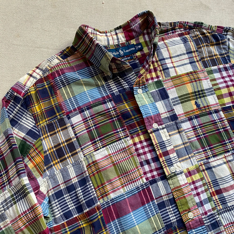 섬네일: 00’s RALPH LAUREN COTTON PATCHWORK MADRAS SHIRT MADE IN INDIA