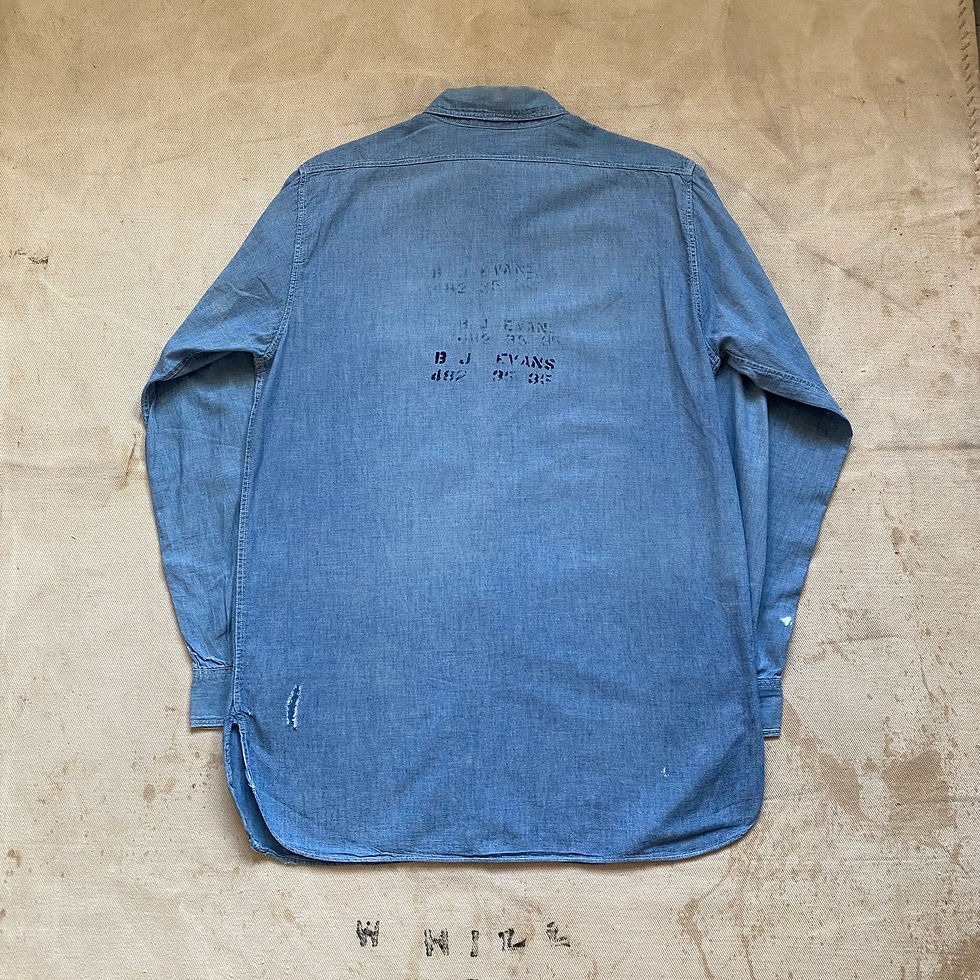 섬네일: 40’s US NAVY CHAMBRAY SHIRT WITH PATCH AND STENCIL