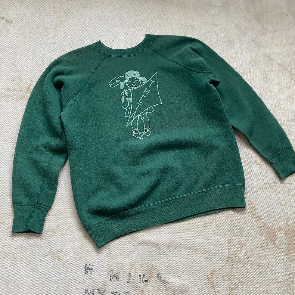 섬네일: 60’s UNKNOWN BRAND FLOCK PRINT FRATERNITY SWEATSHIRT 