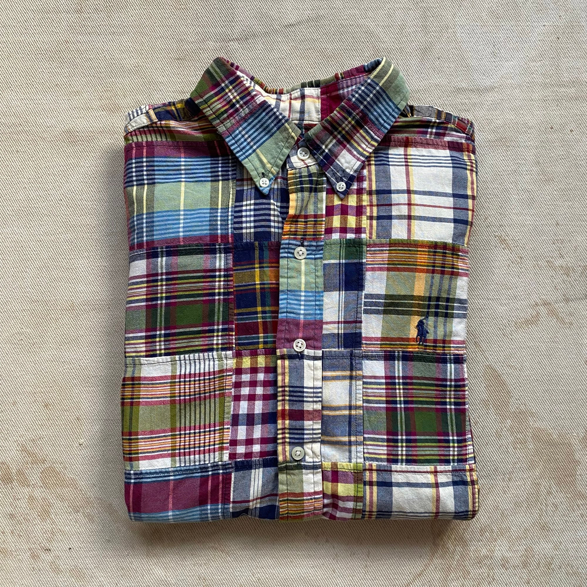 00’s RALPH LAUREN COTTON PATCHWORK MADRAS SHIRT MADE IN INDIA
