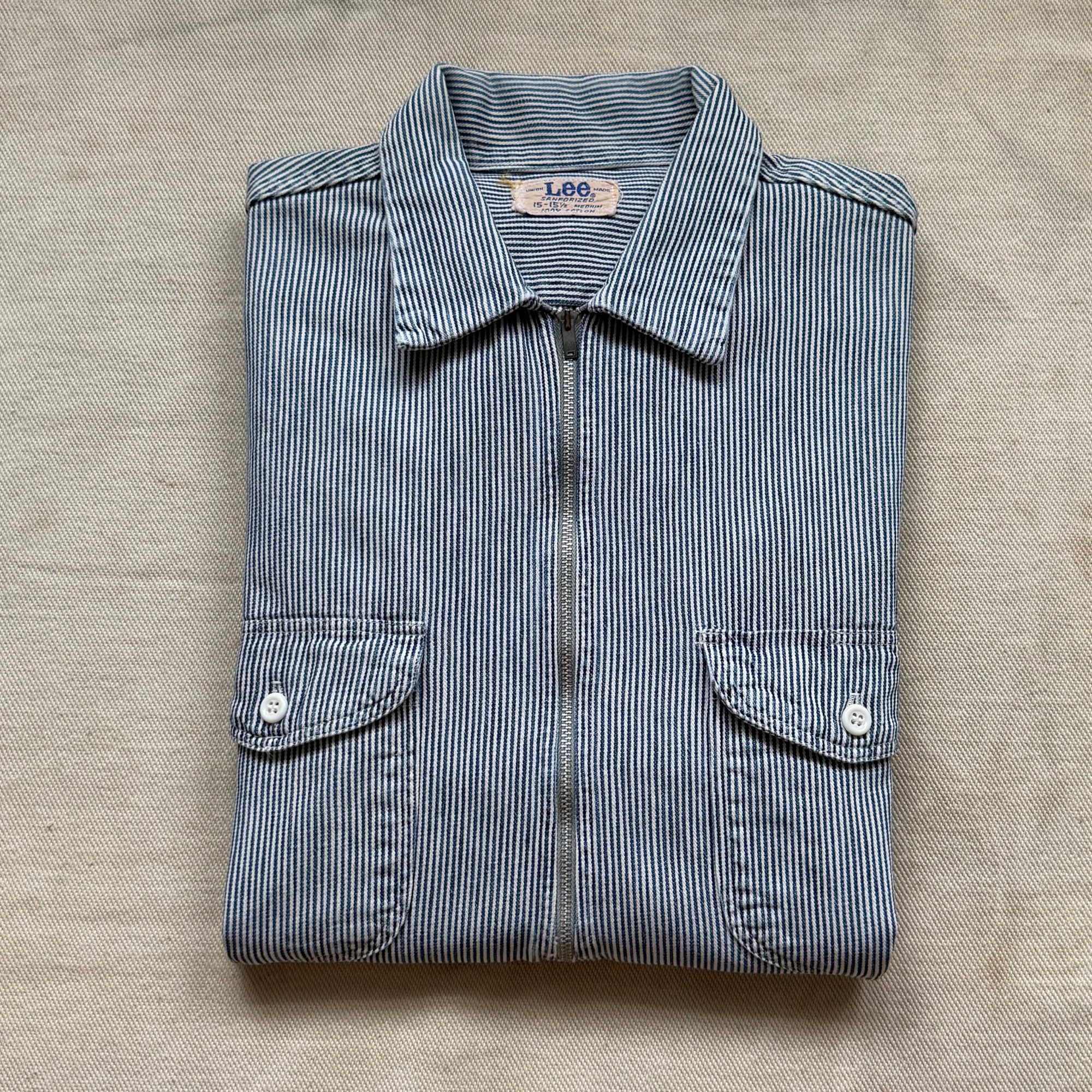 50’s LEE HICKORY STRIPED HALF ZIP WORK SHIRT 