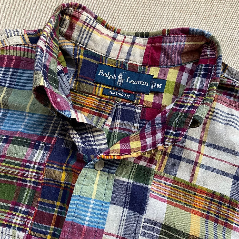 縮圖：00’s RALPH LAUREN COTTON PATCHWORK MADRAS SHIRT MADE IN INDIA