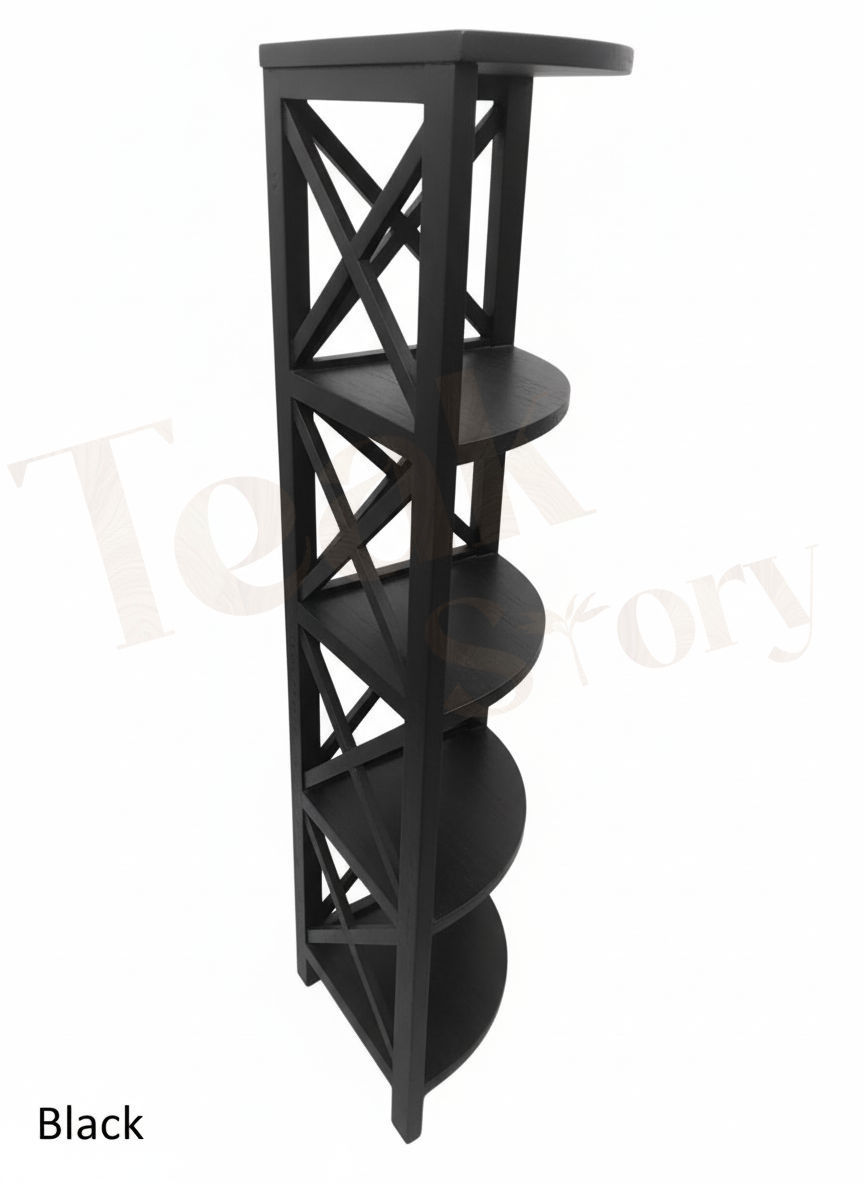 Thumbnail: Solid Teak Wood 4-Tier Folding Corner Bookshelf