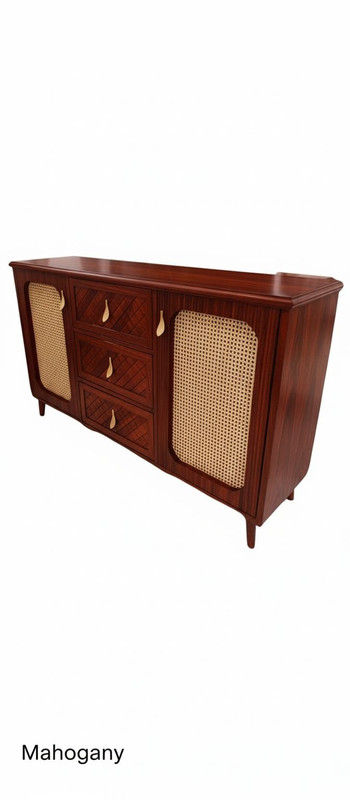 Thumbnail: Solid Teak Wood Buffet Cabinet with Rattan Doors