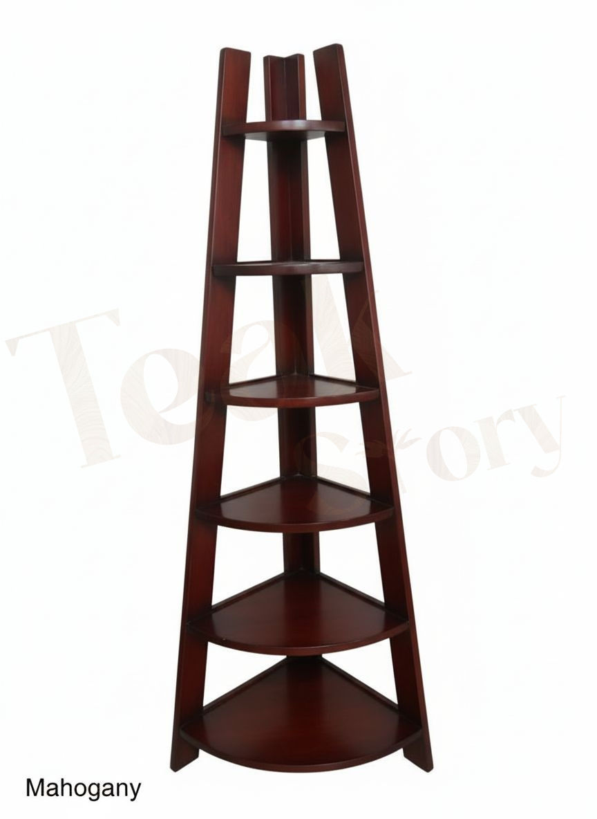 Thumbnail: Solid Teak Wood 5-Tier Corner Ladder Shelf