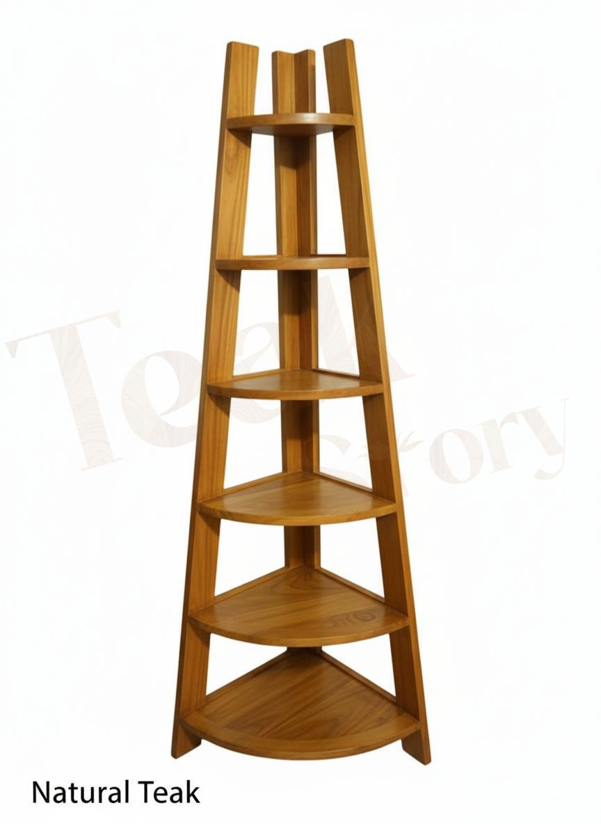 Solid Teak Wood 5-Tier Corner Ladder Shelf