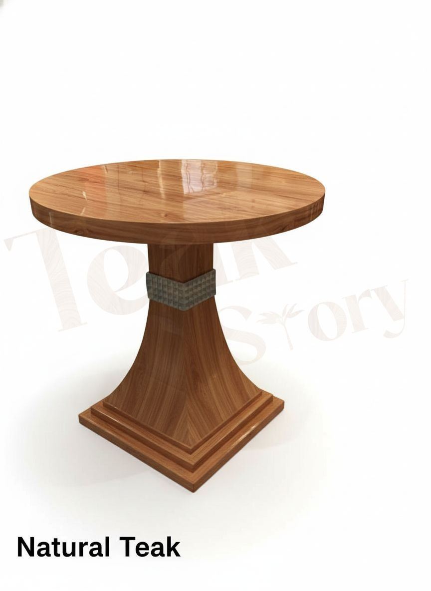 Vintage Style Teak Round Pedestal End Table