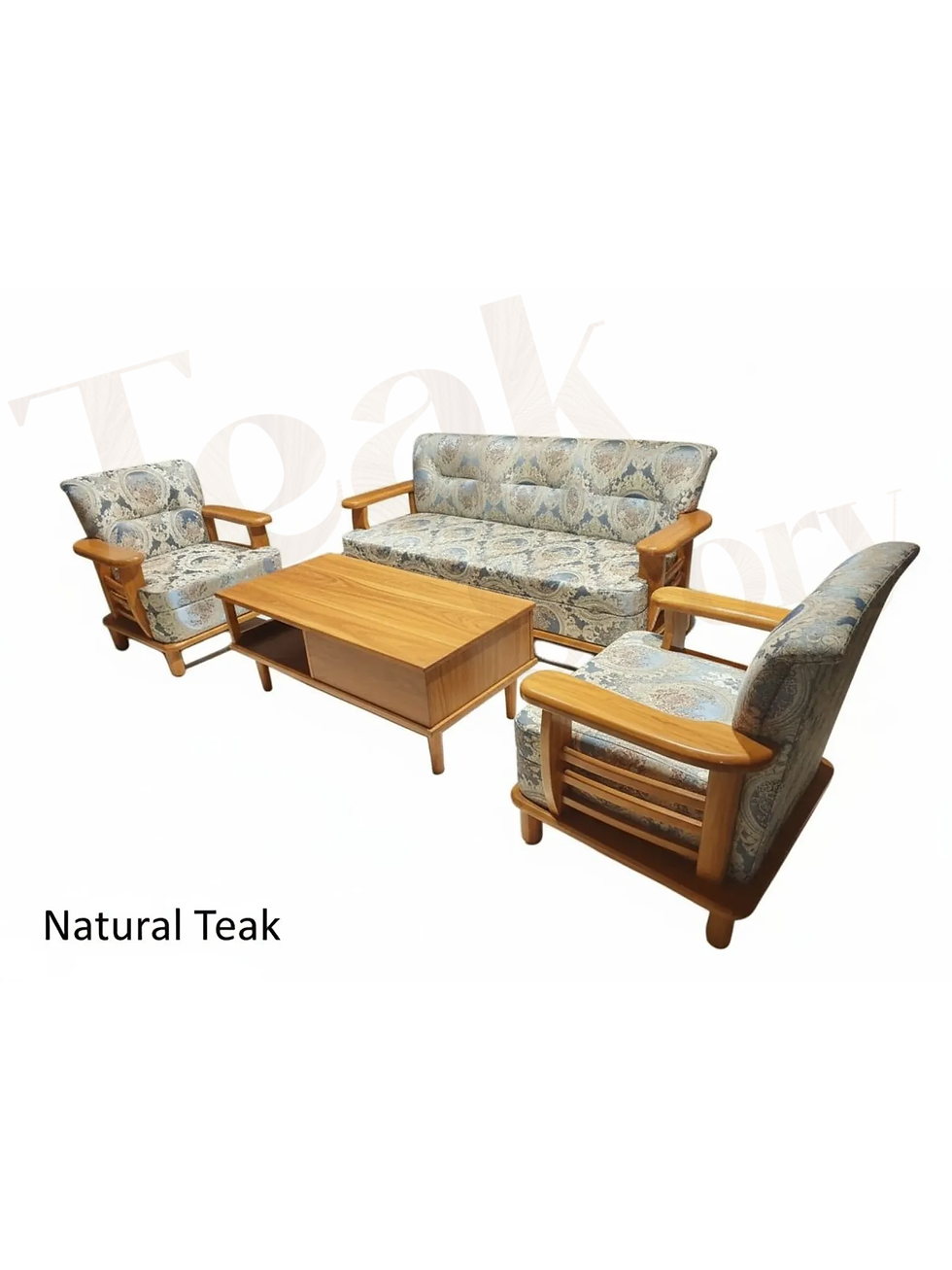Handcrafted Solid Teak Wood 5-Seater Sofa Set with Coffee Table