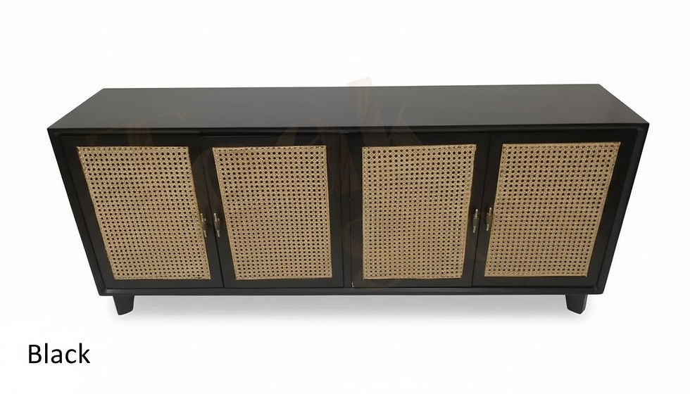 Thumbnail: Solid Teak Wood 4-Door Sideboard Cabinet with Natural Cane Webbing