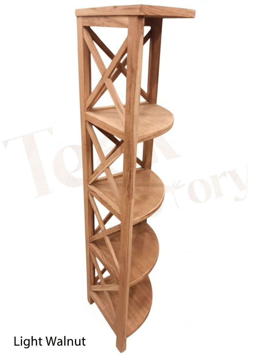Thumbnail: Solid Teak Wood 4-Tier Folding Corner Bookshelf