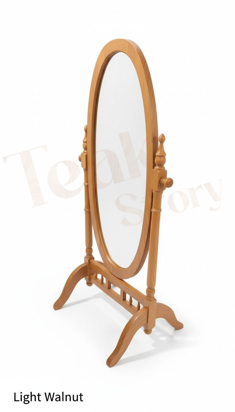 Thumbnail: Solid Teak Wood Oval Cheval Floor Mirror with Adjustable Swivel Stand