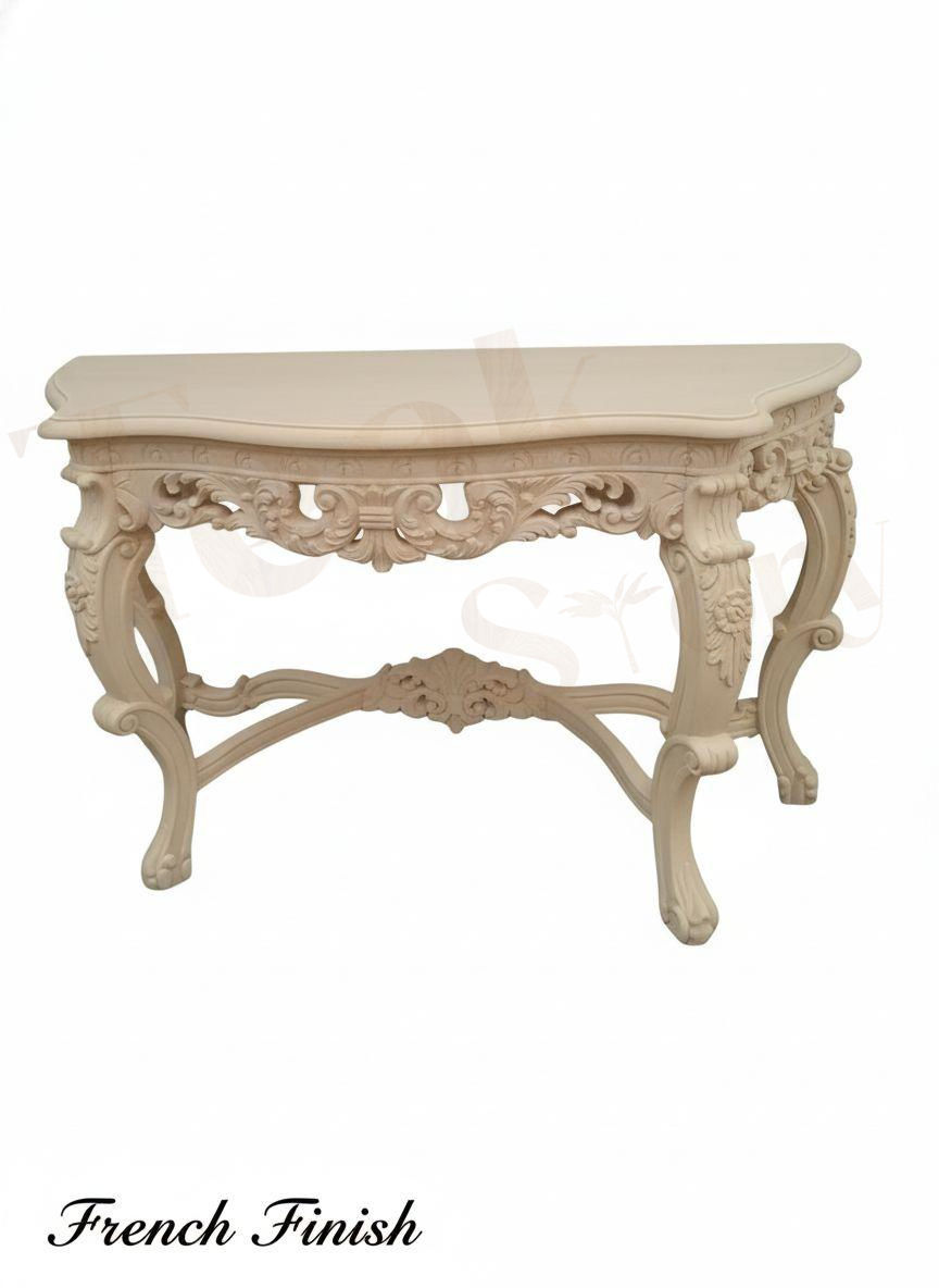 Thumbnail: Baroque Style Hand Carved Solid Teak Wood Console Table with Marble Top