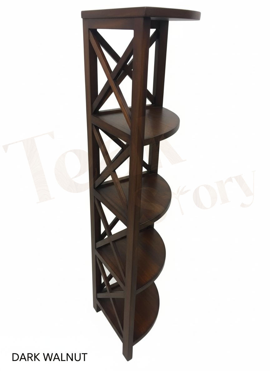 Thumbnail: Solid Teak Wood 4-Tier Folding Corner Bookshelf