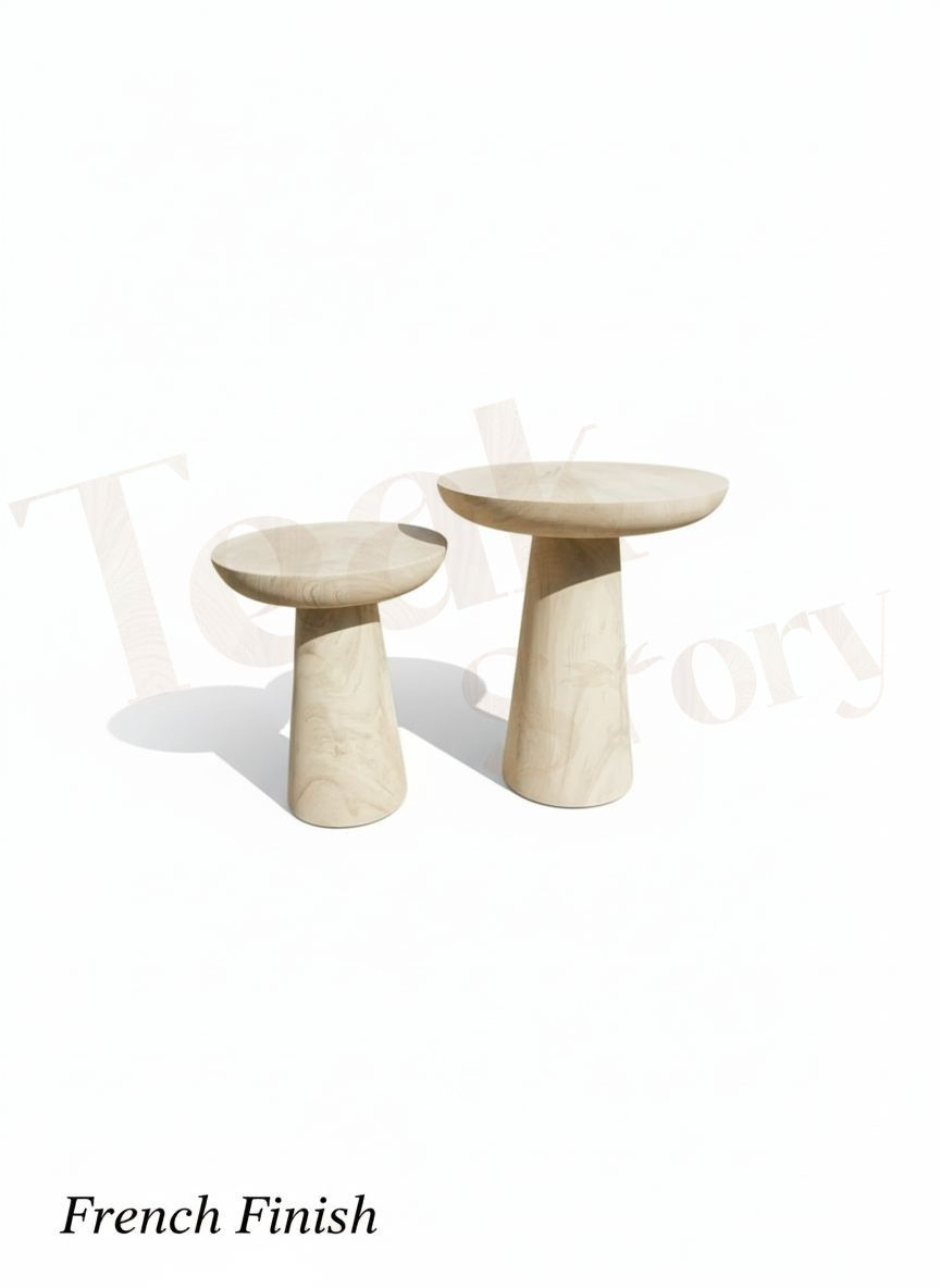 Thumbnail: Modern Mushroom Teak Wood Side Table Set