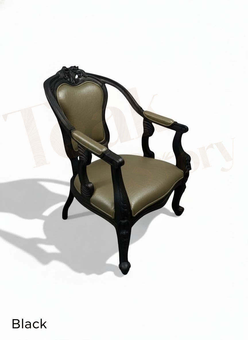 Thumbnail: Vintage Inspired Rococo Teak Armchair with Upholstered Seat