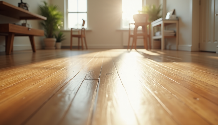 Close-up view of polished hardwood floor with natural light