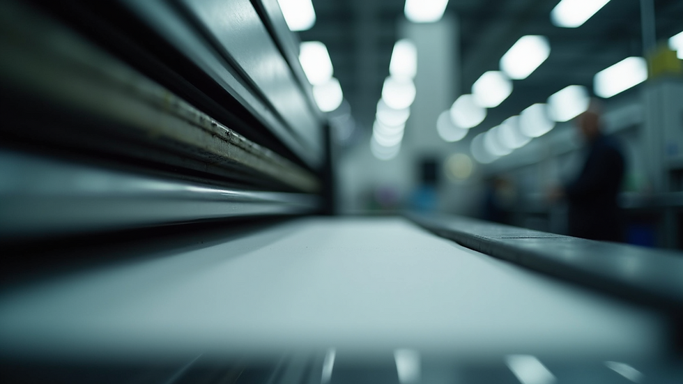 Eye-level view of a printing press machine in action