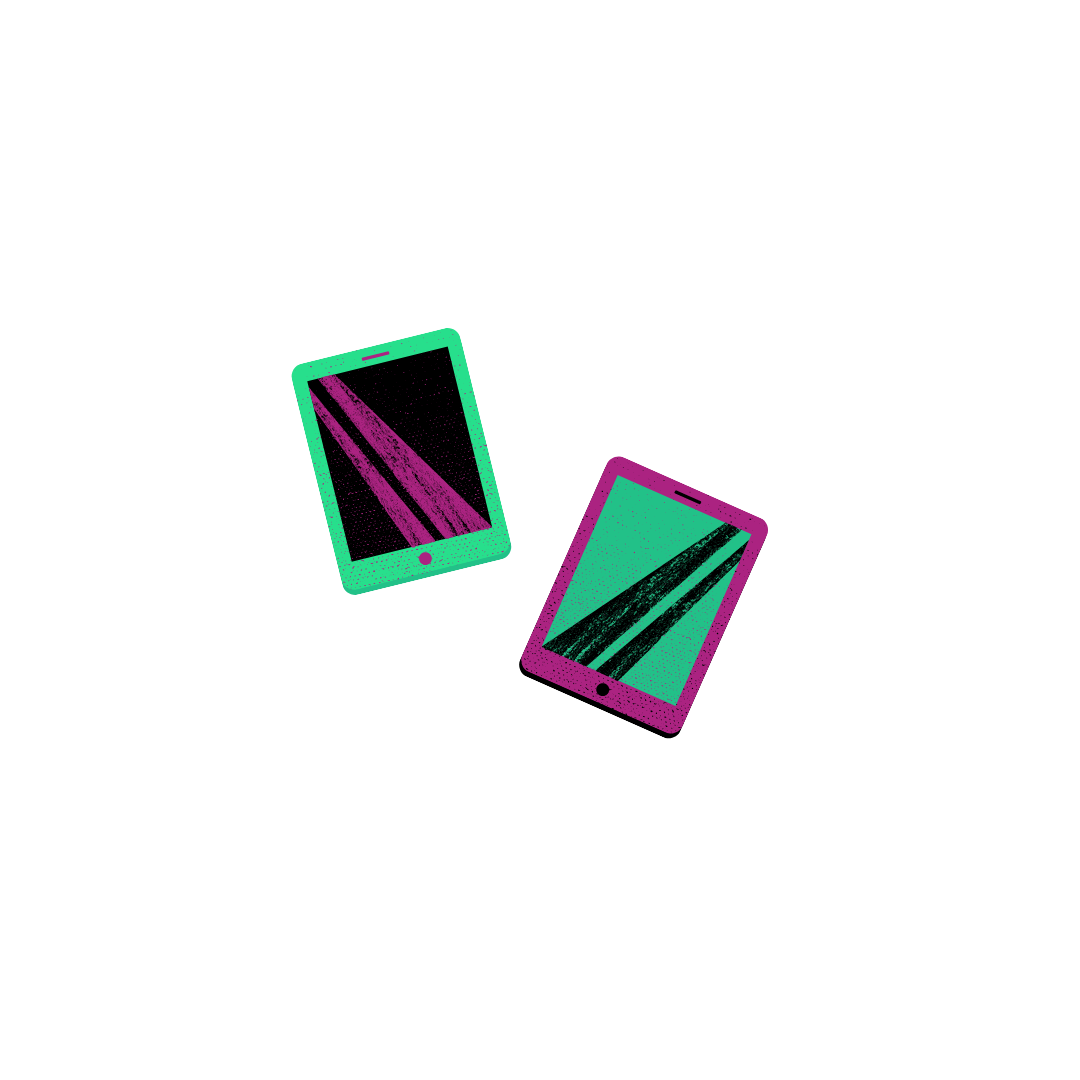 Ilustración de dos tablets en verde negro y violeta.