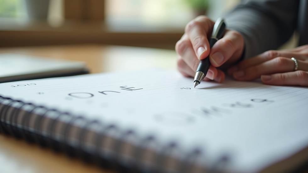 Close-up view of a notebook and pen ready for therapy notes
