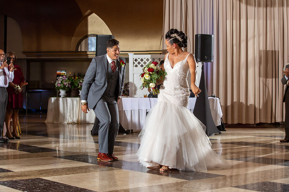 Bride and groom's grand entrance into their wedding reception at Martin's Crosswinds in Greenbelt, Maryland.