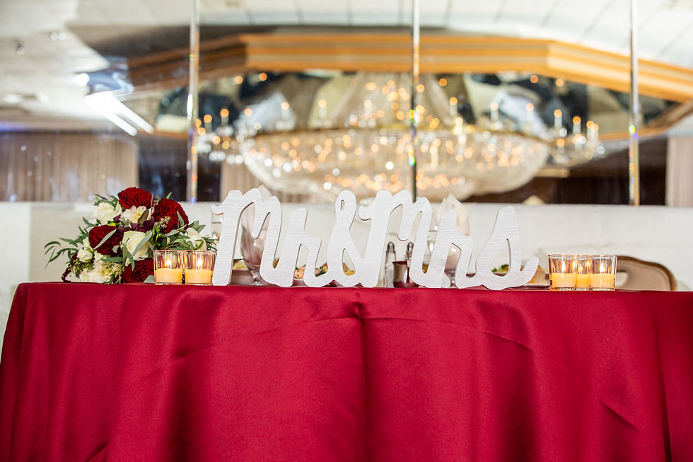 The gorgeous couple's table in the Martin's Crosswinds reception hall in Greenbelt, Maryland.