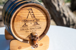 The bride and groom's custom whiskey barrel at the Ables-Sinclair Wedding in Purcellville, Virginia.