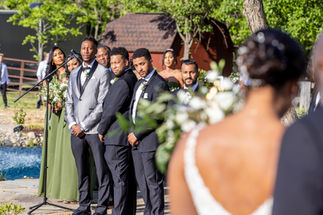 The groom watching his bride walk to the alter at the Ables-Sinclair Wedding in Purcellville, Virginia.