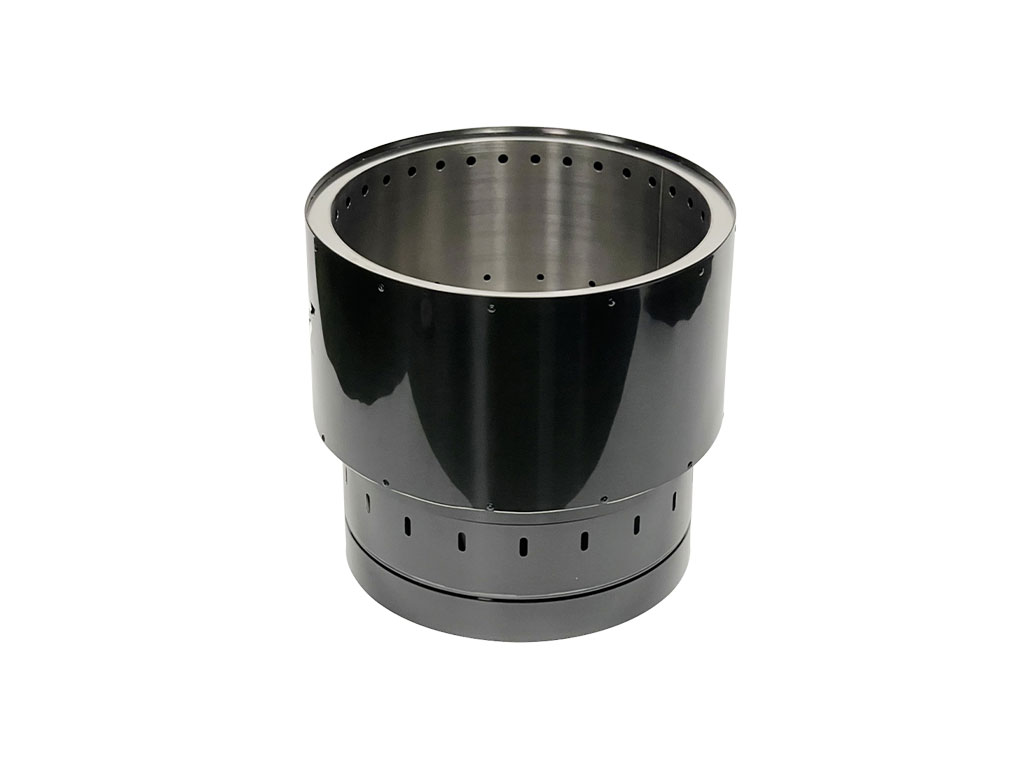 Ember black anodised stainless steel smokeless fire pit burning wood