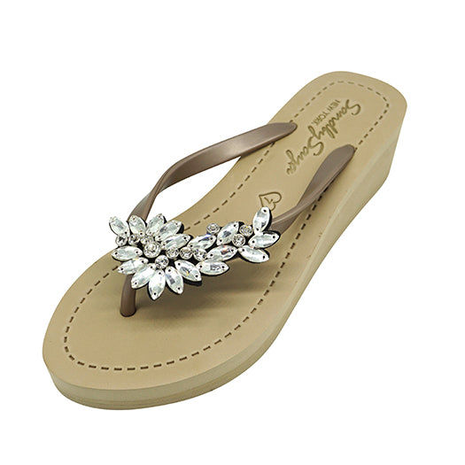 Manhattan Crystal - Rhinestone Mid Wedge Flip Flops