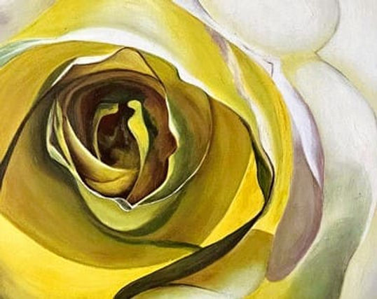 Gemälde einer gelben Rose mit weißen Blütenblättern, dass die Schönheit der Natur einfängt. Einzelne gelbe Rose mit weißen Blütenblättern in einem kunstvollen Gemälde, das Eleganz ausstrahlt und die Anmut der Blume hervorhebt. Dekoratives Blumen Kunstwerk, moderne und florale Malerei, Goldlinie kunst, künstlerin sylvana burré